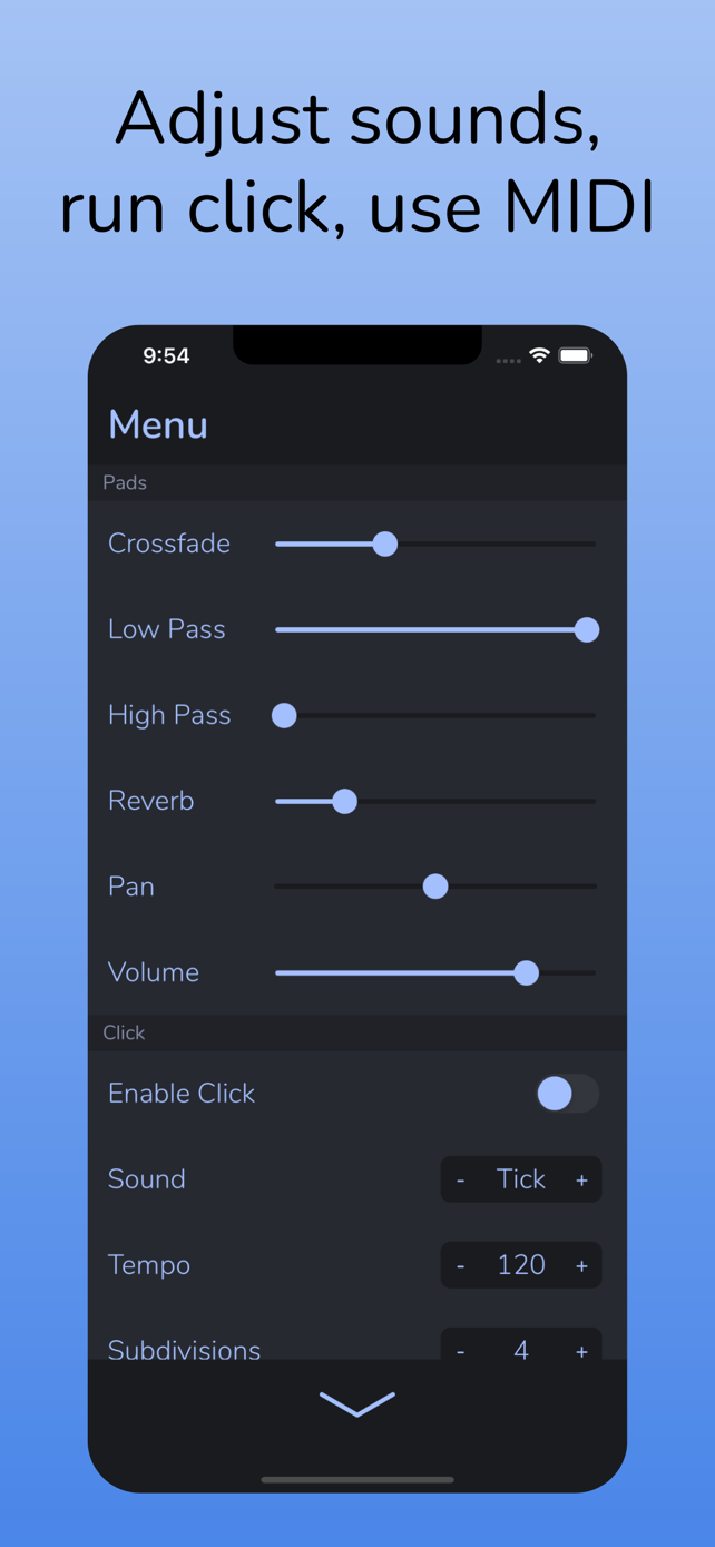 Sound controls menu